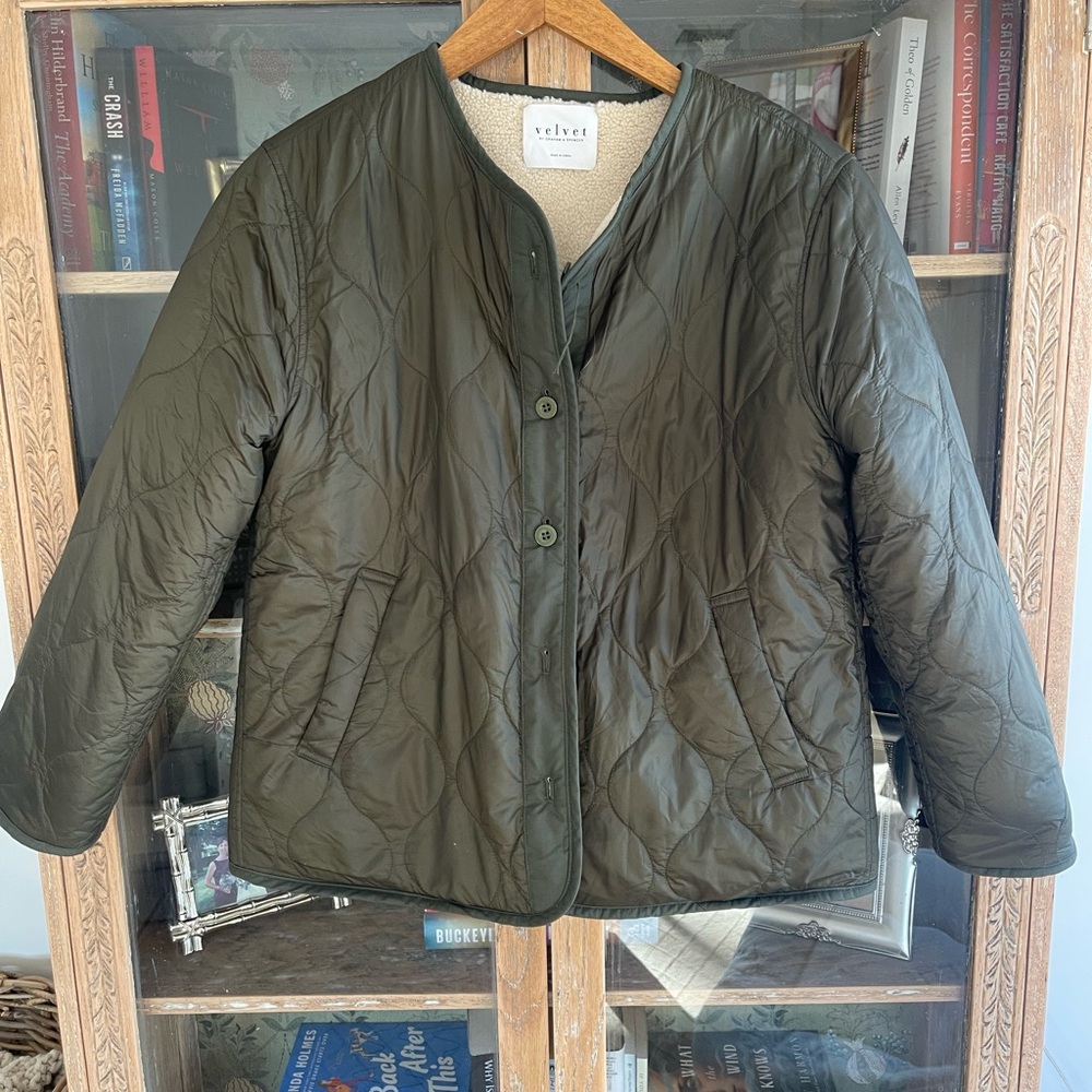 Velvet by Graham & Spencer Olive Green Quilted Button Jacket